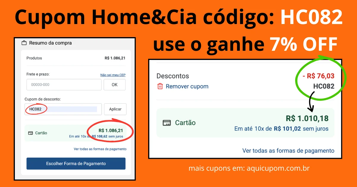 Cupom Home&Cia: HC082 para 7% OFF em todo o site