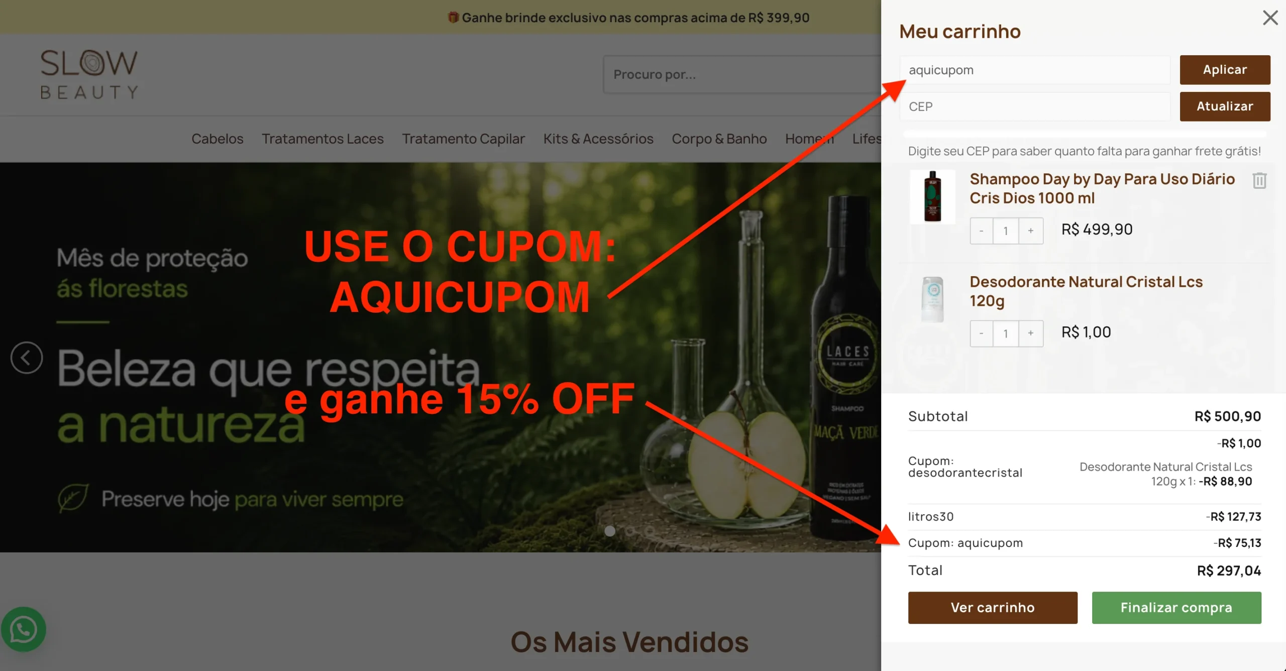 cupom de desconto Slow Beauty de 15% off, use o código AQUICUPOM no site oficial slowbeauty.com.br