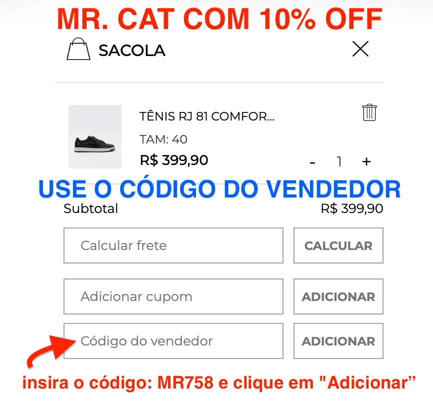 Cupom de desconto MR. CAT código MR758 para ganhar 10% de desconto