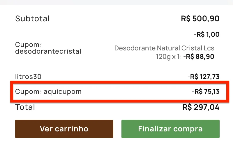 Cupom Slow Beauty palicado no site e liberando 15% de desconto