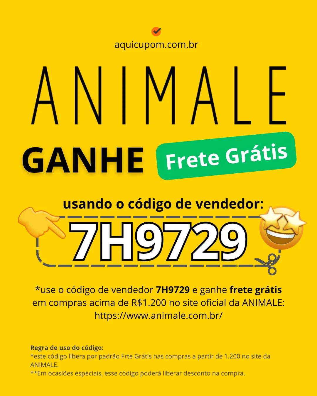 Código de vendedor Animale 7H9729 atualizado - libera Frete Grátis
