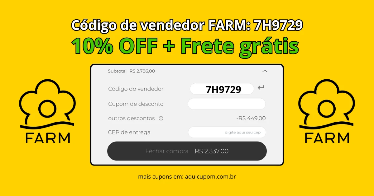 código de vendedor FARMRIO atualizado hoje, código 7H9729
