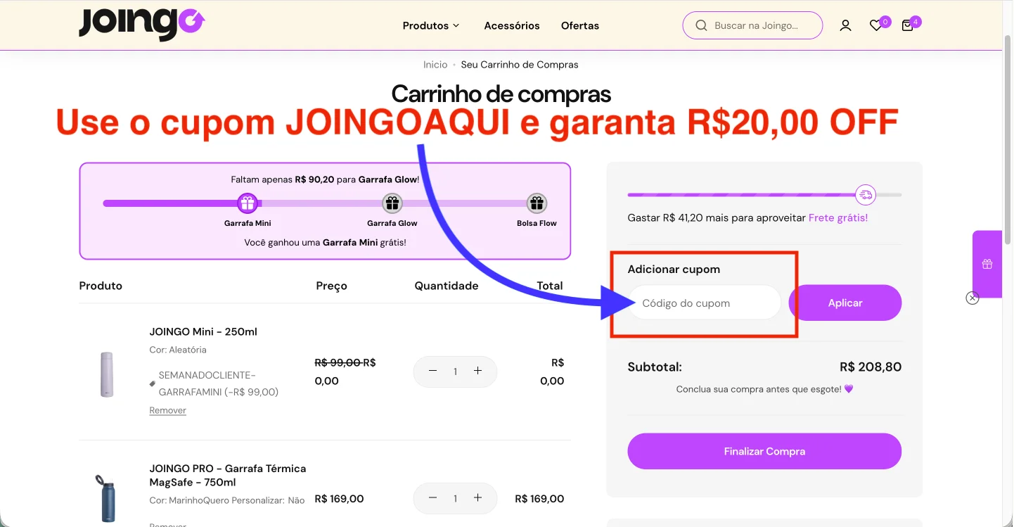 Joingo: Veja onde aplicar o cupom de desconto.