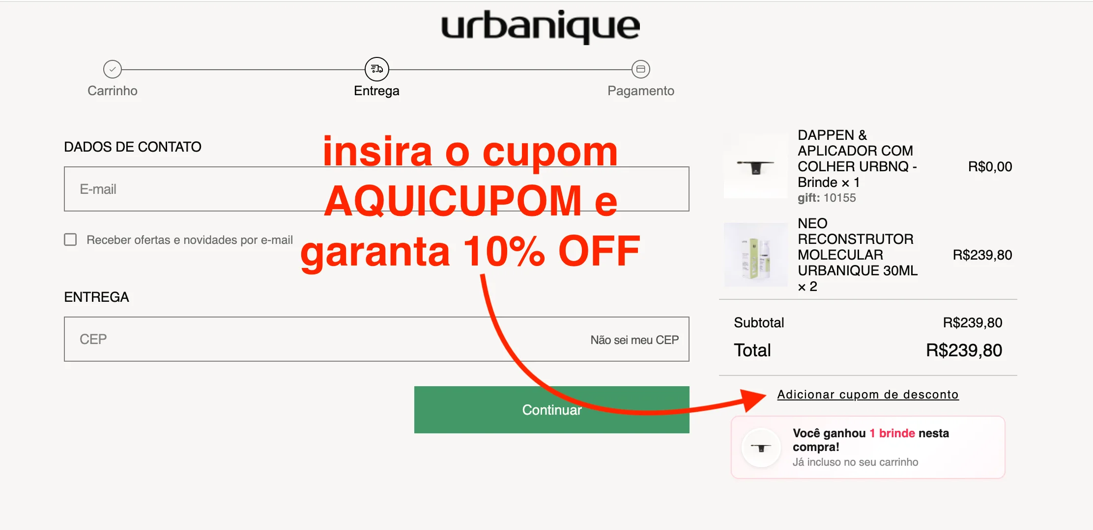 Onde aplicar o cupom Urbanique