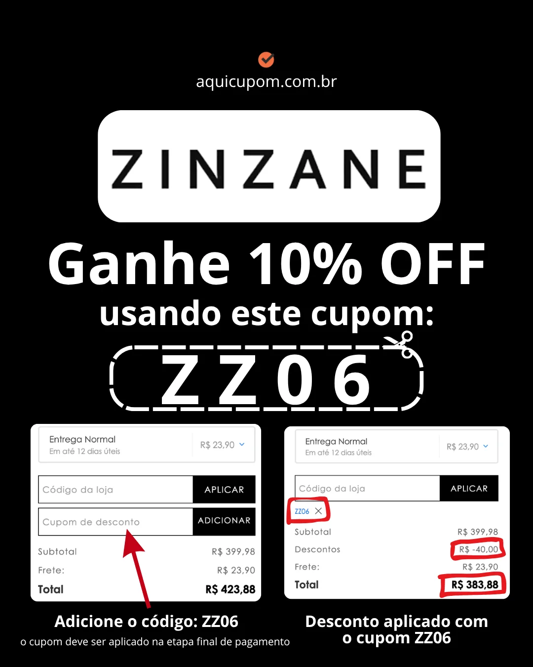 Cupom Zinzane válido hoje