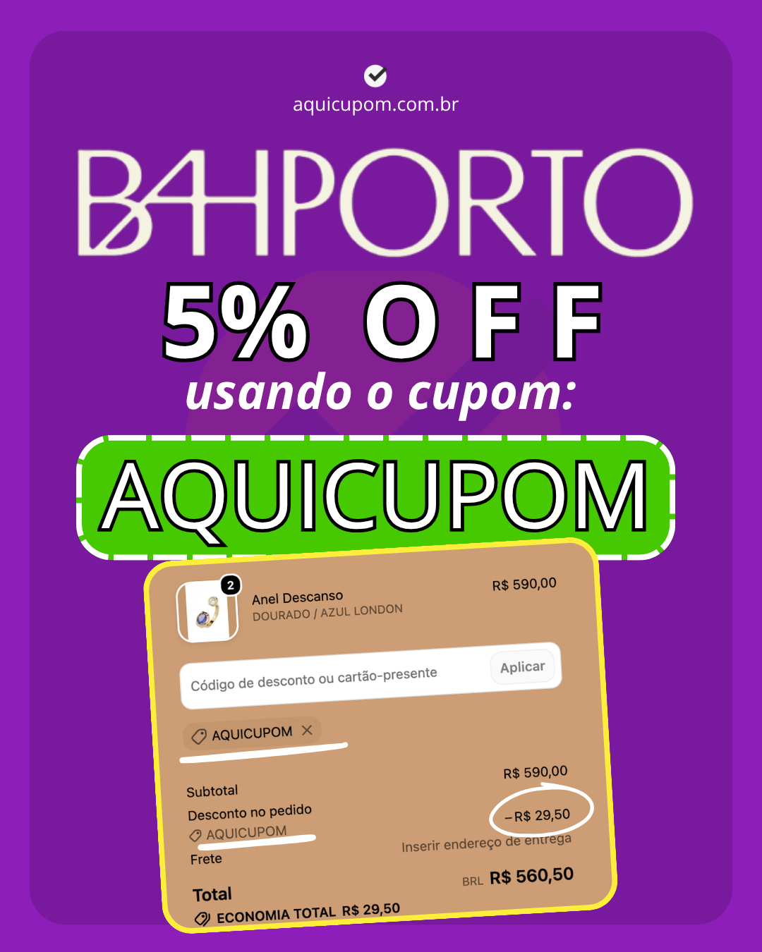 Cupom Bahporto: AQUICUPOM para 10% OFF